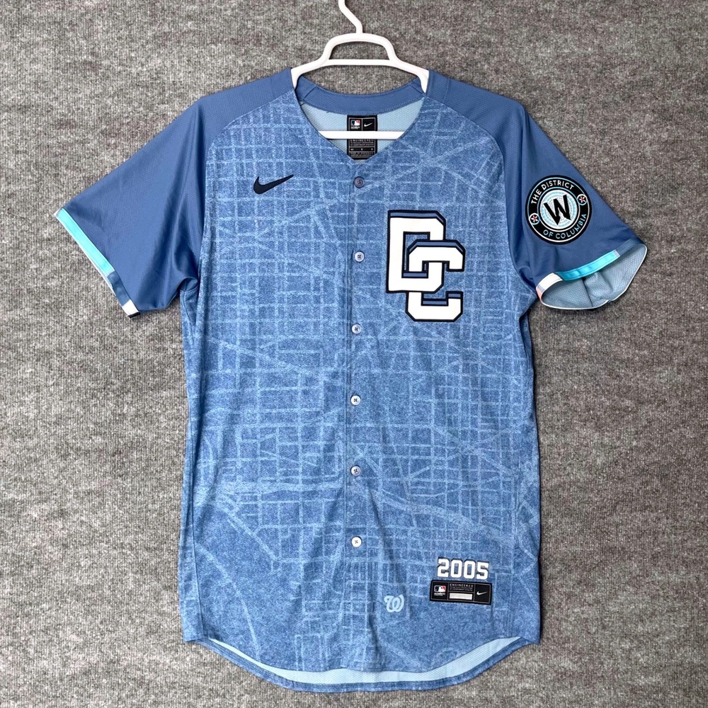 Nike Washington Nationals City Connect Jersey Mens Large Blue Map Print 2005